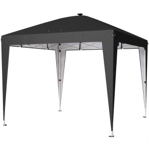 Outsunny Gazebo 3x3 m Pieghevole ad Altezza Regolabile con Luce Centrale e Telecomando, in Metallo e Poliestere, Nero   Aosom Italy