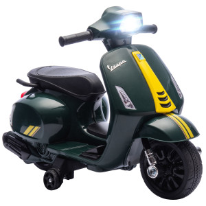 Aiyaplay Moto Elettrica per Bambini con Licenza Vespa, Batteria Ricaricabile 6V, Rotelle e Luci, Età 2-6 Anni, Verde Scuro   Aosom Italy
