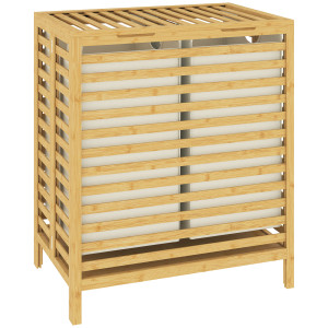 Homcom Cesto Portabiancheria in Bambù 64L con Coperchio, 2 Sacche in Tessuto Oxford Rimovibili e Lavabili, Color Legno   Aosom Italy