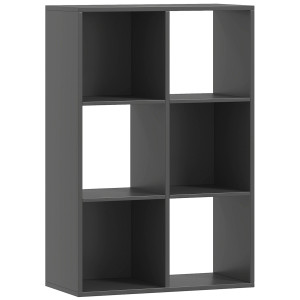 Homcom Libreria a Cubi con 6 Ripiani Portaoggetti in Legno dal Design Rustico, 61.5x29.5x91.5 cm, Nero   Aosom Italy