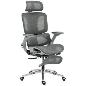 Homcom Sedia ufficio ergonomica con braccioli 4D e poggiatesta regolabile, Grigio   Aosom Italy