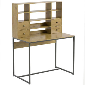 Homcom Scrivania per Computer con 4 Cassetti, Scrivania con Contenitore e Scaffali Aperti, 105x60 cm, Legno Naturale   Aosom Italy