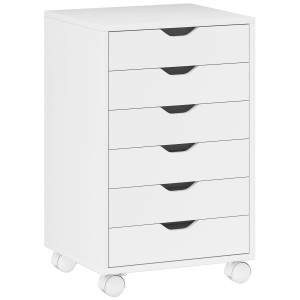 Homcom Cassettiera da Ufficio a 6 Cassetti con 4 Ruote e Blocco, Mobile Moderno in legno truciolare, 40x35x63 cm, Bianco   Aosom Italy