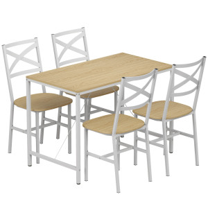 Homcom Set pranzo con tavolo e 4 sedie per cucina, Legno e Bianco   Aosom Italy