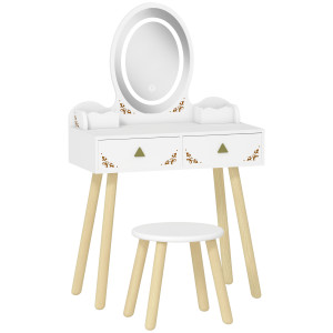 Aiyaplay Set Toeletta per Bambini da 3 Anni con Specchio Illuminato e Sgabello, 2 Cassetti e 2 Scatole, Bianco   Aosom Italy