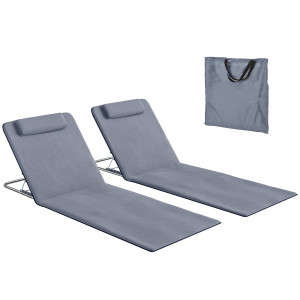 Outsunny Set 2 P.zi Materassini da Spiaggia Pieghevoli, Tappetini Portatili Schienale Regolabile e Borsa, 48x134x36-45cm Aosom