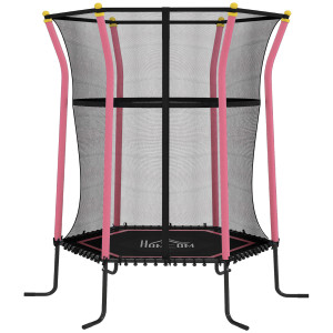 Homcom Tappeto Elastico per Bambini con Ingresso a Cerniera e Pali Imbottiti, in Acciaio, PP e EPE, Ø163.5x190 cm, Rosa