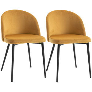 Homcom Set di 2 Sedie per Sala da Pranzo e Cucina Imbottite in Velluto, 49x50x77cm, Giallo Aosom