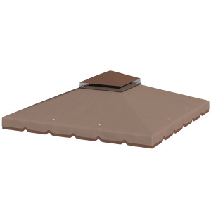 Outsunny Copertura per Gazebo 3x3 m a 2 Livelli con 8 Fori di Drenaggio, in Poliestere Cachi e Marrone   Aosom Italy