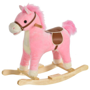 Homcom Cavallo a Dondolo Giocattolo con Suoni Realistici per Bambini 36-72 Mesi, Include 2 Batterie AA, Rosa Aosom