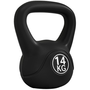 Homcom Kettlebell 14kg in Plastica e Sabbia con Base Piatta e Impugnatura, Nero   Aosom Italy
