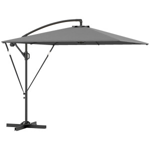 Outsunny Ombrellone da Giardino a Sbalzo 3x2.5 m con Manovella, Inclinabile e Girevole con Copertura, Grigio