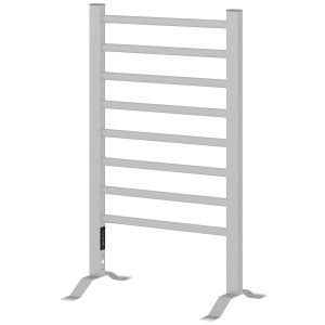 Homcom Scaldasalviette Elettrico da Terra o Parete 150W con 8 Barre e Timer 2-4 Ore, 53x35x90 cm, Argento   Aosom Italy