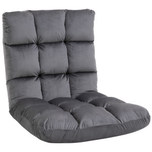 Homcom Poltrona da Terra in Velluto con Schienale Reclinabile fino 180° e Imbottitura Spessa, 55x71x53.5cm, Grigio Scuro   Aosom Italy