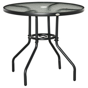 Outsunny Tavolo da Giardino Rotondo con Foro per Ombrellone, 80cm, Nero   Aosom Italy