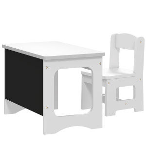 Aiyaplay Set Tavolo e Sedia per Bambini 3-6 Anni con Piano Reversibile e Angoli Arrotondati, in Legno, Bianco   Aosom Italy