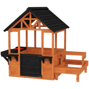 Aiyaplay Casetta in Legno , Gioco Interno/Esterno per Bambini 3-8 Anni con Tavolo e Panche, Marrone   Aosom Italy