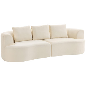 Homcom Divano 3 Posti Modulare 260cm Senza Struttura con Seduta Ampia, Imbottitura Spessa, 3 Cuscini, in Chenille, Crema   Aosom Italy