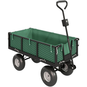 Outsunny Carrello da Giardino in Acciaio da 114L con Sacca Portaoggetti e Pareti Rimovibili, 105x51x54 cm, Verde   Aosom Italy