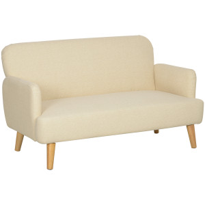 Homcom Divano 2 Posti Moderno Effetto Velluto con Imbottitura Spessa, 140x74x79cm, Bianco Crema