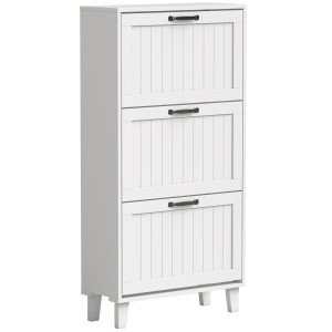 Homcom Mobile Portascarpe, 3 Cassetti Ribaltabili, Ripiani Regolabili, Stretto, Bianco.   Aosom Italy