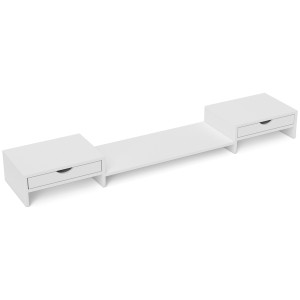 Homcom Supporto per Monitor da Scrivania con 2 Cassetti, 3 Spazi Sottostanti, Fino a 14kg, 60-116x22x12 cm, Bianco   Aosom Italy