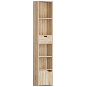 Homcom Scaffale Libreria a 4 Ripiani Aperti con Armadietto e Cassetto, 30x24x158 cm, Color Legno   Aosom Italy