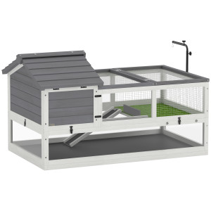 Pawhut casa per tartarughe in legno con due casette e tetto apribile, grigio   Aosom Italy