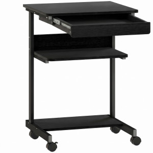Homcom Scrivania PC con Cassetto Scorrevole, 2 Ripiani e 4 Rotelle, in Legno e Metallo, 56x51x79 cm, Nero   Aosom Italy
