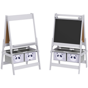 Aiyaplay Lavagna per Bambini con Cavalletto 3 in 1 e 2 Contenitori, Età 3-8 anni, 54x46.5x93cm, Grigio   Aosom Italy