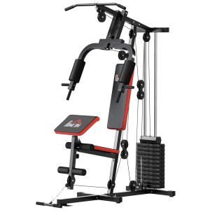 Homcom Power Tower Stazione Fitness Pesi 65kg, 135x103x210cm, Nero Rosso   Aosom Italy
