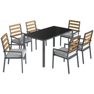 Outsunny Set da Pranzo da Giardino 7 Pezzi, Tavolo e Sedie per 6 Persone, Nero   Aosom Italy
