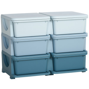 Homcom Cassettiera 6 Cassetti per Bambini 3-6 Anni con Bordi Arrotondati, in PP Blu, 75x37x56.5 cm   Aosom Italy