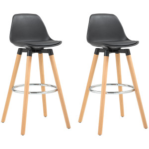 Homcom Set 2 Sgabelli Bar in PU Moderni, Sgabelli Cucina Alti con Schienale, Poggiapiedi in Acciaio, Seduta Alta 69 cm Imbottita, Gambe in Legno