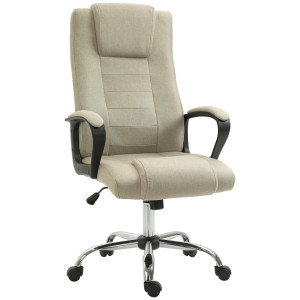 Vinsetto Sedia da Ufficio Ergonomica Inclinabile Girevole in Tessuto Effetto Lino con Poggiatesta, Beige   Aosom Italy