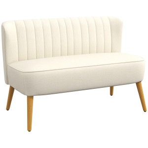Homcom Divano 2 Posti in Tessuto Effetto Lino Senza Braccioli, Imbottito, Salvaspazio con Gambe in Caucciù, 117x56.5x77 cm, Crema   Aosom Italy