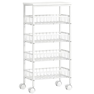 Homcom Carrello in metallo a 4 ripiani con cestelli estraibili, Bianco   Aosom Italy