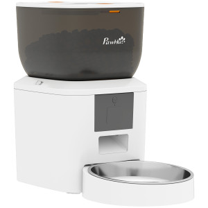 Pawhut Distributore Automatico Cibo 4L per Gatti con WiFi 2,4G, App Controllo con Registratore 10s e Ciotola, Bianco   Aosom Italy