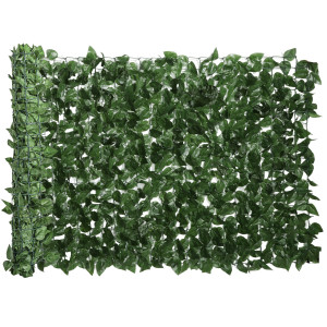 Outsunny Rotolo di Siepe Finta di Faggio per Balcone e Giardino in PE, 300x100 cm Siepe Artificiale con Foglie di Edera, Protezione UV, Verde Scuro
