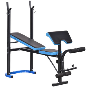Homcom Panca Multifunzione con Supporto Bilanciere e Schienale Regolabile, in Acciaio e PU, 155x56.5x120 cm, Nero e Blu   Aosom Italy