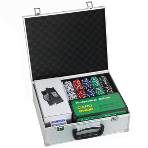 Sportnow Set Poker con 300 Fiches, Mescolatore e Distributore Carte, Tappetino, 5 Dadi, Pulsante Dealer e Valigetta   Aosom Italy