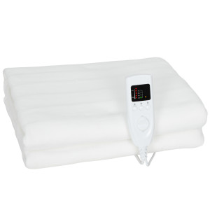 Homcom Coperta Elettrica 160x140 cm con 5 Livelli di Calore e 2 Zone di Controllo Indipendenti, in Poliestere Bianco   Aosom Italy