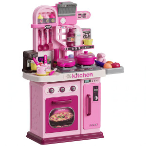 Aiyaplay Cucina Giocattolo per Bambini da 33 Pezzi con Luci, Suoni e Rubinetto, in PP e ABS, 53x22x69 cm, Rosa