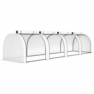 Outsunny Serra a Tunnel in Acciaio e Plastica Impermeabile Anti UV con 4 Porte, 395x100x80 cm, Bianco   Aosom Italy