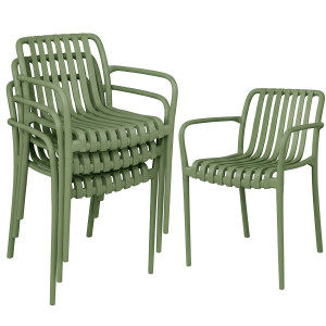 Outsunny Set di 4 Sedie da Patio Impilabili, Sedie da Pranzo da Esterno con Schienale Curvo, Seduta a Doghe e Braccioli   Aosom Italy