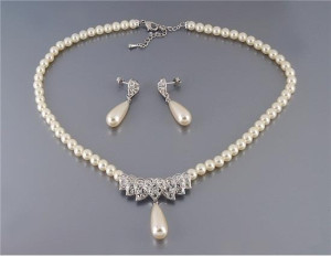 Alloy Pearl Necklace with Earrings Set