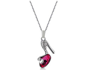 Crystal Heel Shoes Necklace Rose Red