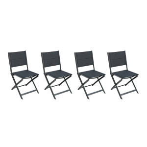Lot de 4 chaises jardin pliantes ALLURE Gris poivre   Graphite Aluminium, Texaline matelassée Hespéride