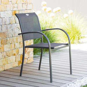 Fauteuil de jardin empilable PIAZZA Anthracite   Graphite Aluminium traité époxy, Texaline Hespéride