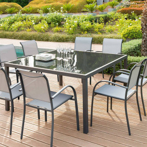 Fauteuil de jardin empilable PIAZZA Galet   Graphite Aluminium traité époxy, Texaline Hespéride